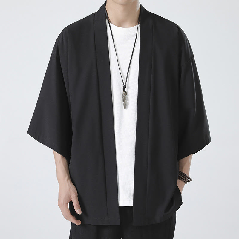 Kimono pour homme, couleur unie, motif Buddha Stones , ouvert sur le devant - image 5