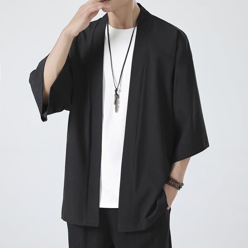 Veste kimono pour homme à devant ouvert de couleur unie Buddha Stones