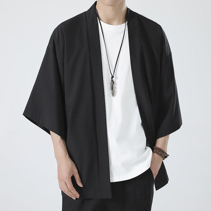 Veste kimono pour homme à devant ouvert de couleur unie Buddha Stones