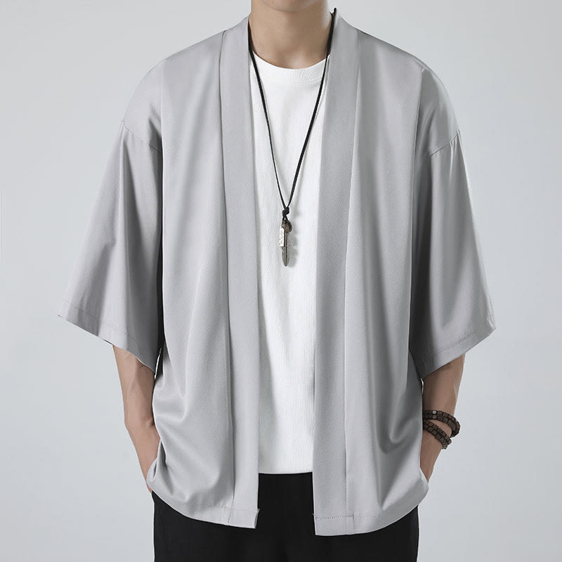 Kimono pour homme, couleur unie, motif Buddha Stones , ouvert sur le devant - image 15