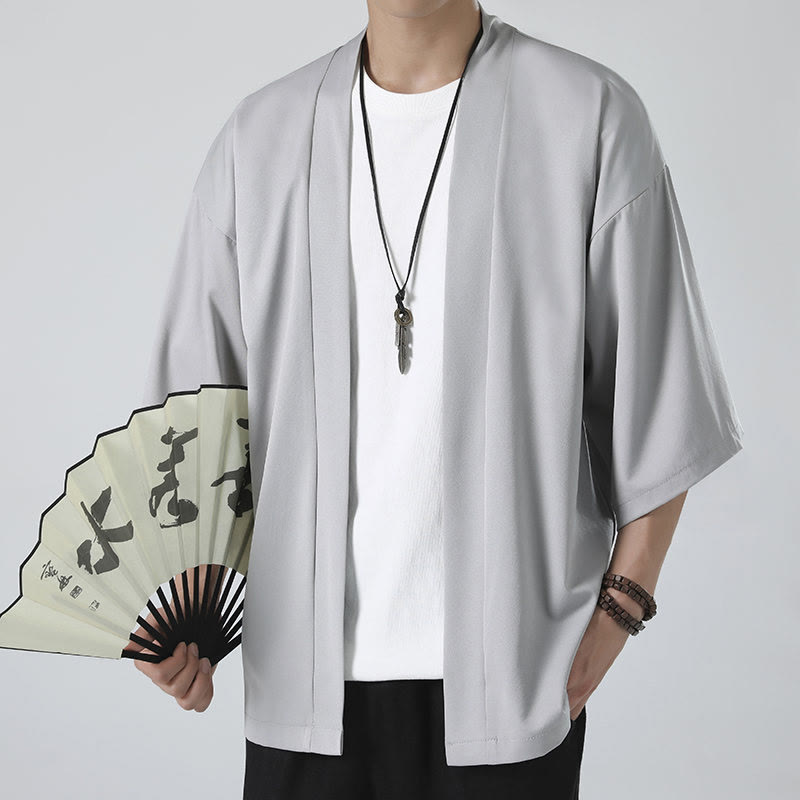 Kimono pour homme, couleur unie, motif Buddha Stones , ouvert sur le devant - image 13