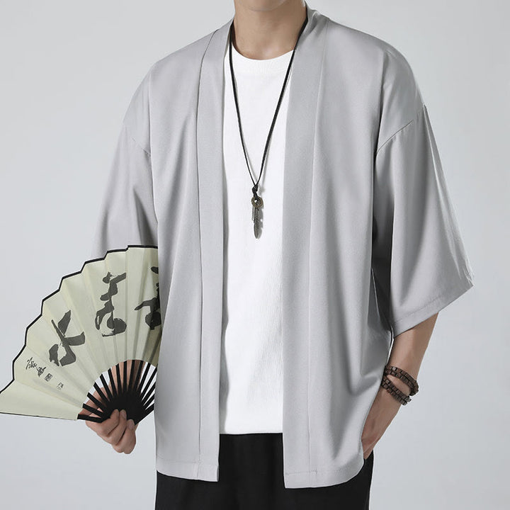 Kimono pour homme, couleur unie, motif Buddha Stones , ouvert sur le devant - image 13
