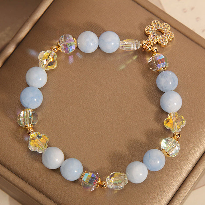 Bracelet de guérison en cristal de fleur d'aigue-marine naturelle Buddha Stones
