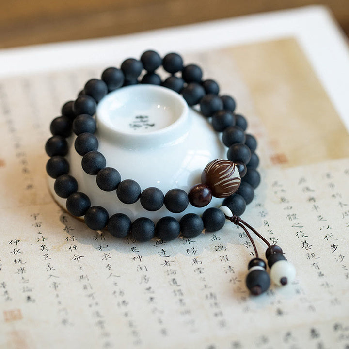 Bracelet de guérison tibétain double couche en Buddha Stones en cyprès Bodhi Lotus