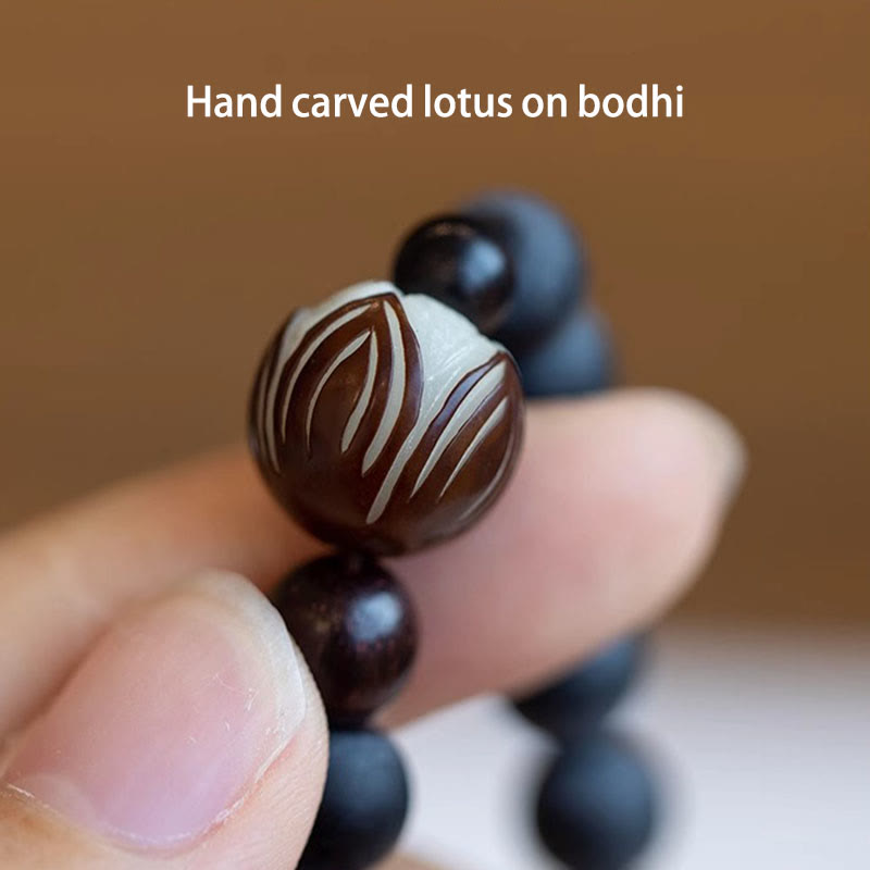 Bracelet de guérison tibétain double couche en Buddha Stones en cyprès Bodhi Lotus