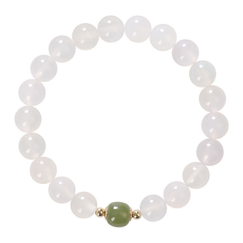 Bracelet porte-bonheur en agate blanche naturelle et jade de Buddha Stones