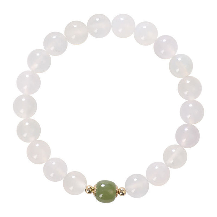 Bracelet porte-bonheur en agate blanche naturelle et jade de Buddha Stones