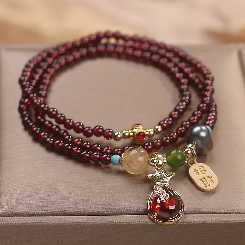 Bracelet de protection en pierre de Buddha Stones multicouche en jade grenat naturel pour attirer la richesse