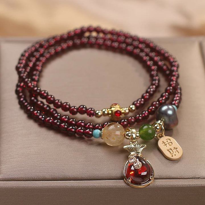 Bracelet de protection en pierre de Buddha Stones multicouche en jade grenat naturel pour attirer la richesse