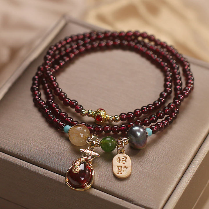 Bracelet de protection en pierre de Buddha Stones multicouche en jade grenat naturel pour attirer la richesse