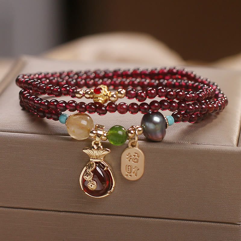 Bracelet de protection en pierre de Buddha Stones multicouche en jade grenat naturel pour attirer la richesse