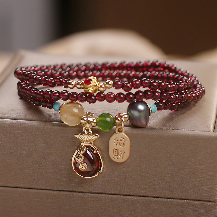 Bracelet de protection en pierre de Buddha Stones multicouche en jade grenat naturel pour attirer la richesse