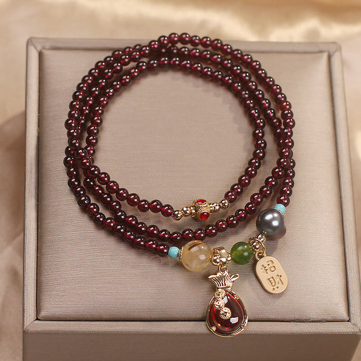 Bracelet de protection en pierre de Buddha Stones multicouche en jade grenat naturel pour attirer la richesse