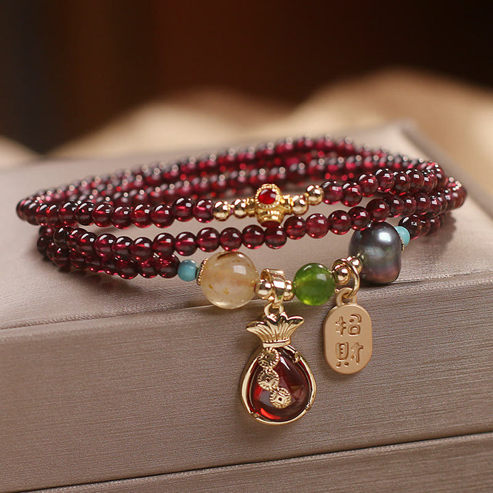 Bracelet de protection en pierre de Buddha Stones multicouche en jade grenat naturel pour attirer la richesse
