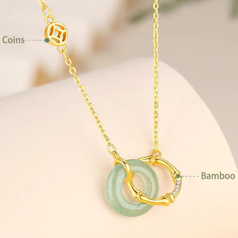 Buddha Stones et aventurine verte naturelle, boucle de paix, pièce de monnaie en bambou, prospérité