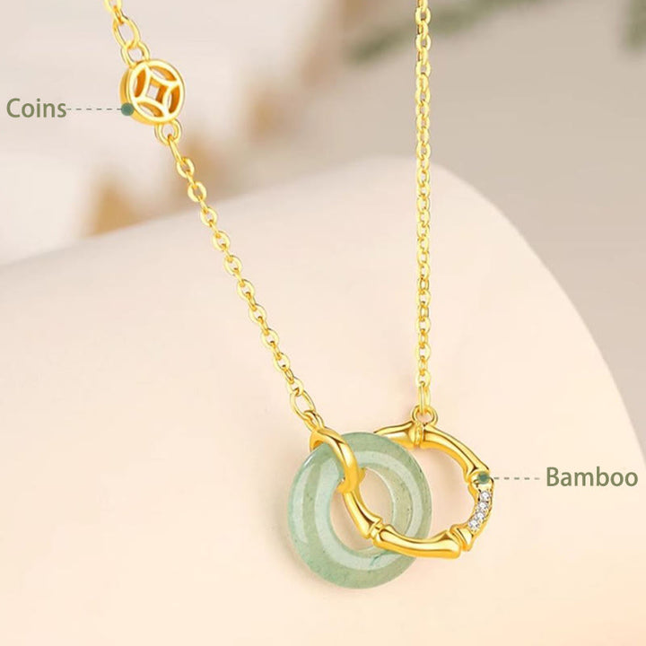 Buddha Stones et aventurine verte naturelle, boucle de paix, pièce de monnaie en bambou, prospérité