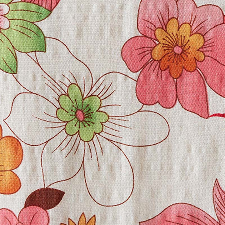 Robe mi-longue en coton à manches mi-longues et poches avec Buddha Stones et fleurs rouges, bleues et vertes