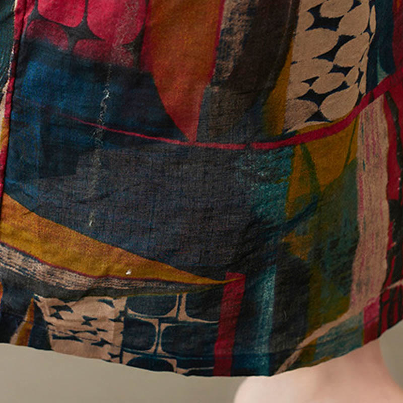 Robe tunique mi-longue en coton à manches mi-longues et poches avec motifs colorés de Buddha Stones - image 12