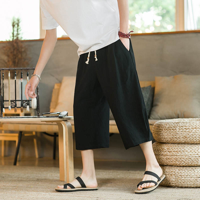Pantalon mi-long à jambes larges pour homme, couleur unie Buddha Stones , avec poches - image 1