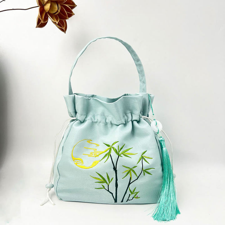 Sac à bandoulière en coton et lin avec fleurs brodées de Buddha Stones et glycine