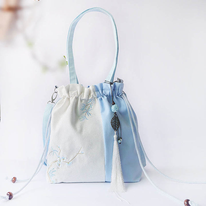 Sac à bandoulière en toile avec Buddha Stones brodées, fleurs d'herbe et fleurs de cerisier
