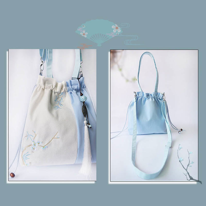 Sac à bandoulière en toile avec Buddha Stones brodées, fleurs d'herbe et fleurs de cerisier