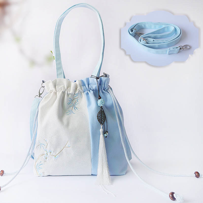 Sac à bandoulière en toile avec Buddha Stones brodées, fleurs d'herbe et fleurs de cerisier