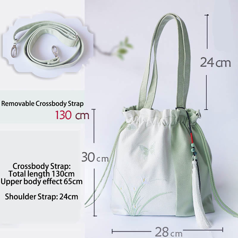 Sac à bandoulière en toile avec Buddha Stones brodées, fleurs d'herbe et fleurs de cerisier