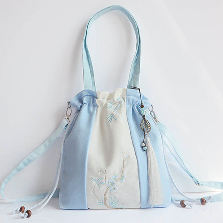Sac à bandoulière en toile avec Buddha Stones brodées, fleurs d'herbe et fleurs de cerisier