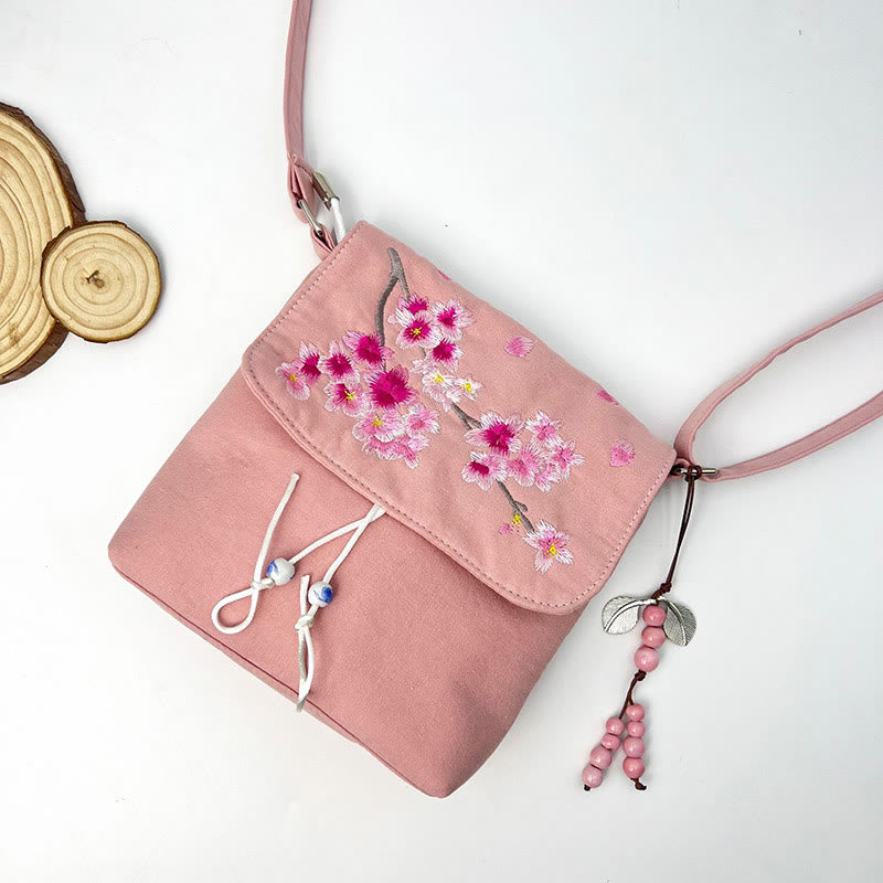 Sac à bandoulière brodé en Buddha Stones , camélia, épiphyllum, gardénia, fleurs de Sakura, sac à bandoulière, sac pour téléphone portable