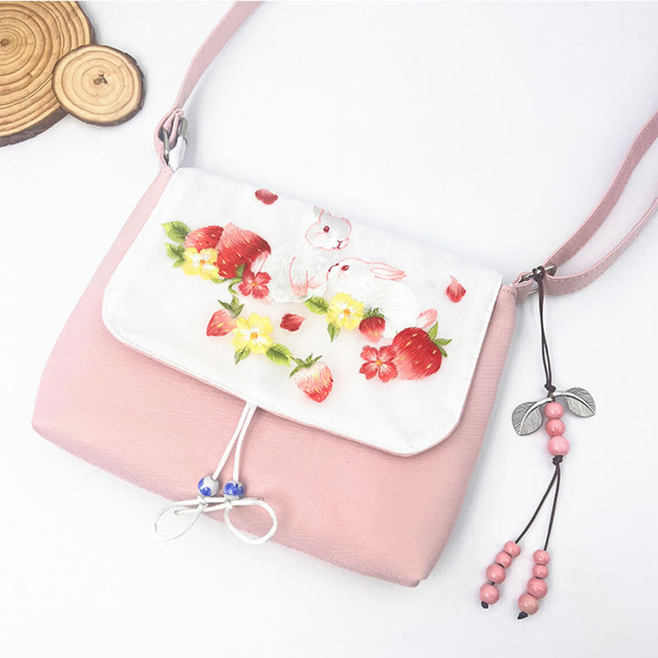 Sac à bandoulière brodé en Buddha Stones , camélia, épiphyllum, gardénia, fleurs de Sakura, sac à bandoulière, sac pour téléphone portable