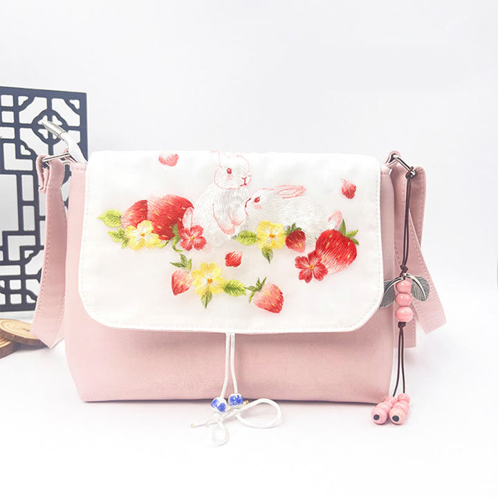 Sac à bandoulière brodé en Buddha Stones , camélia, épiphyllum, gardénia, fleurs de Sakura, sac à bandoulière, sac pour téléphone portable