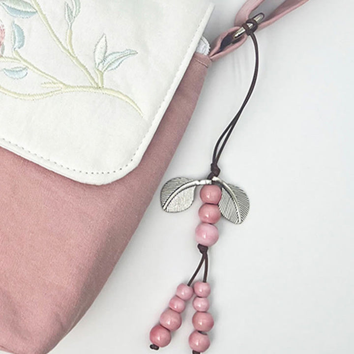 Sac à bandoulière brodé en Buddha Stones , camélia, épiphyllum, gardénia, fleurs de Sakura, sac à bandoulière, sac pour téléphone portable