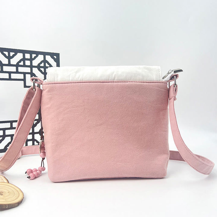 Sac à bandoulière brodé en Buddha Stones , camélia, épiphyllum, gardénia, fleurs de Sakura, sac à bandoulière, sac pour téléphone portable