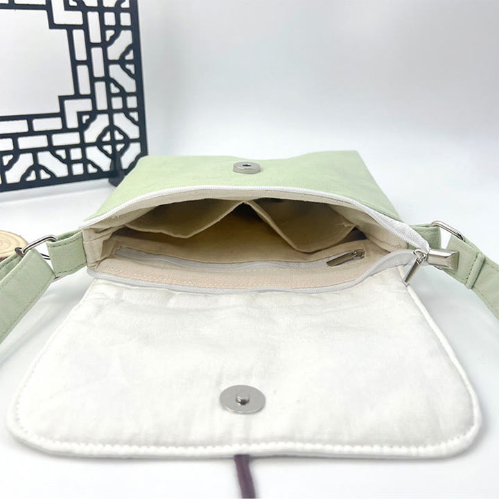 Sac à bandoulière brodé en Buddha Stones , camélia, épiphyllum, gardénia, fleurs de Sakura, sac à bandoulière, sac pour téléphone portable