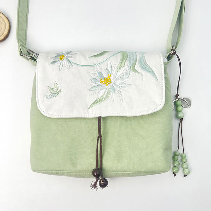Sac à bandoulière brodé en Buddha Stones , camélia, épiphyllum, gardénia, fleurs de Sakura, sac à bandoulière, sac pour téléphone portable