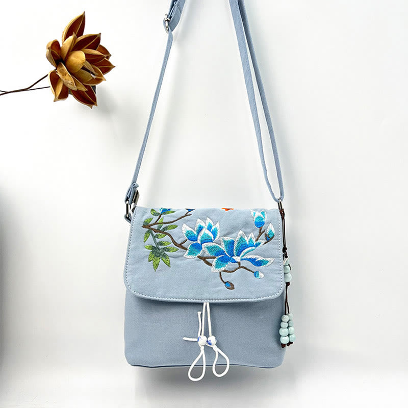 Sac à bandoulière brodé en Buddha Stones , camélia, épiphyllum, gardénia, fleurs de Sakura, sac à bandoulière, sac pour téléphone portable