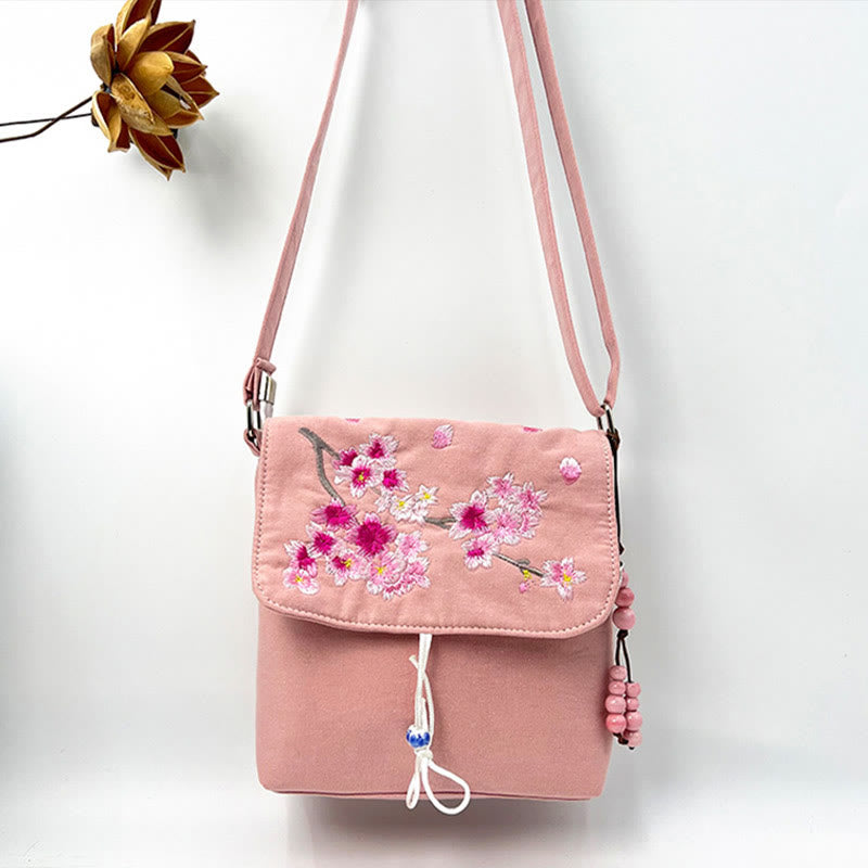 Sac à bandoulière brodé en Buddha Stones , camélia, épiphyllum, gardénia, fleurs de Sakura, sac à bandoulière, sac pour téléphone portable