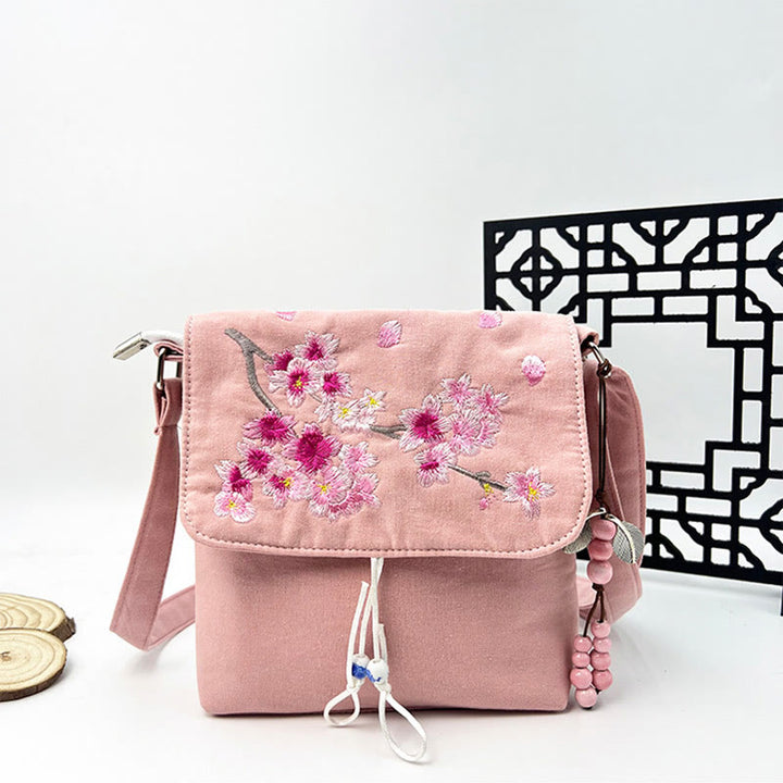 Sac à bandoulière brodé en Buddha Stones , camélia, épiphyllum, gardénia, fleurs de Sakura, sac à bandoulière, sac pour téléphone portable