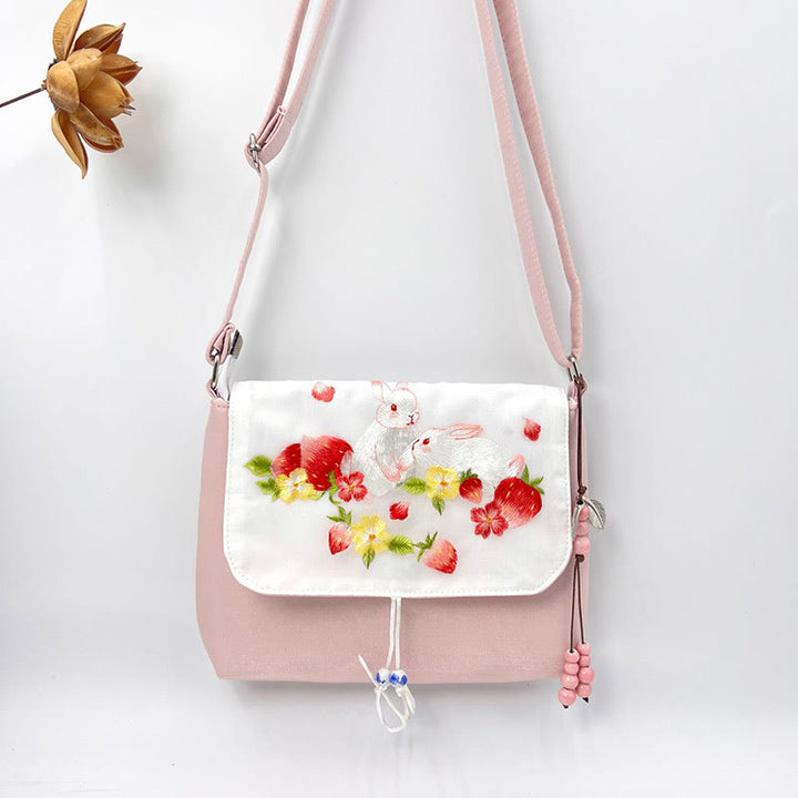 Sac à bandoulière brodé en Buddha Stones , camélia, épiphyllum, gardénia, fleurs de Sakura, sac à bandoulière, sac pour téléphone portable