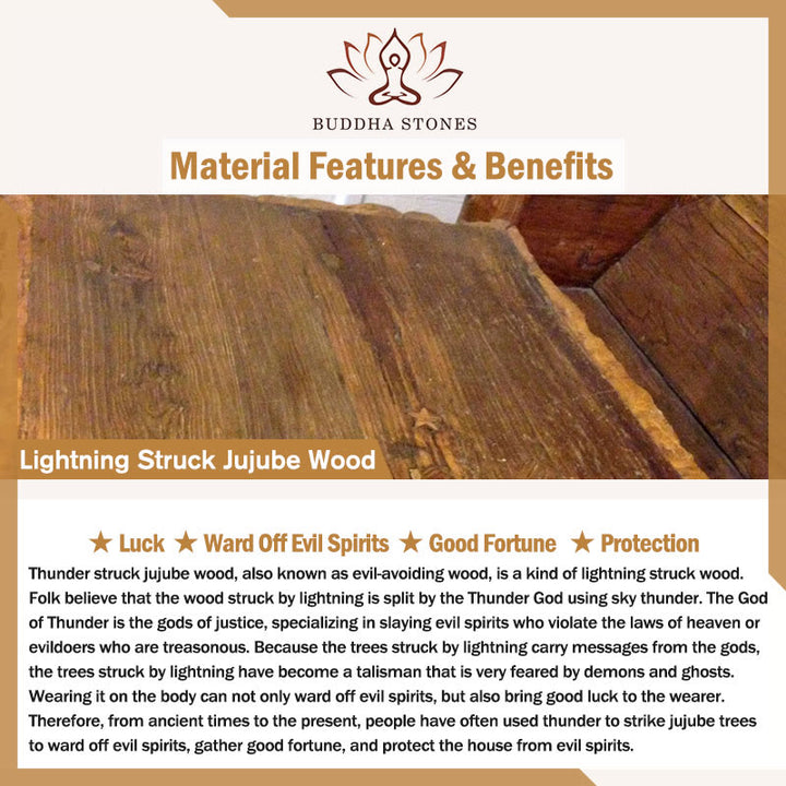 Collier pendentif de protection Bagua en bois de jujubier frappé par la foudre et pierres de Buddha Stones - image 6