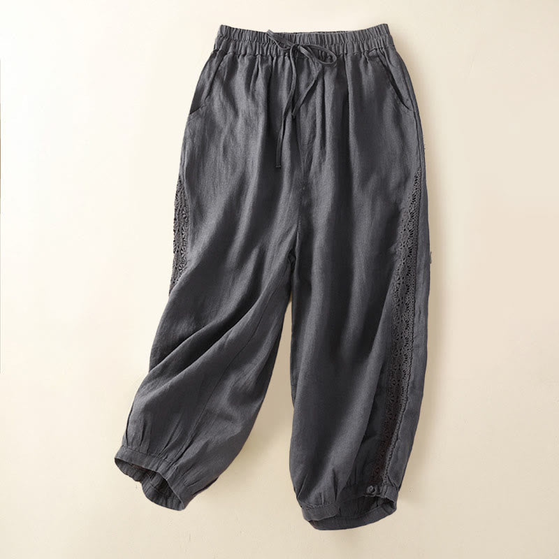 Pantalon sarouel ample à cordon de serrage avec poches et motif floral de couleur unie Buddha Stones - Gris - US8-10，UK/AU12-14，EU40-42 (2XL) - image 16