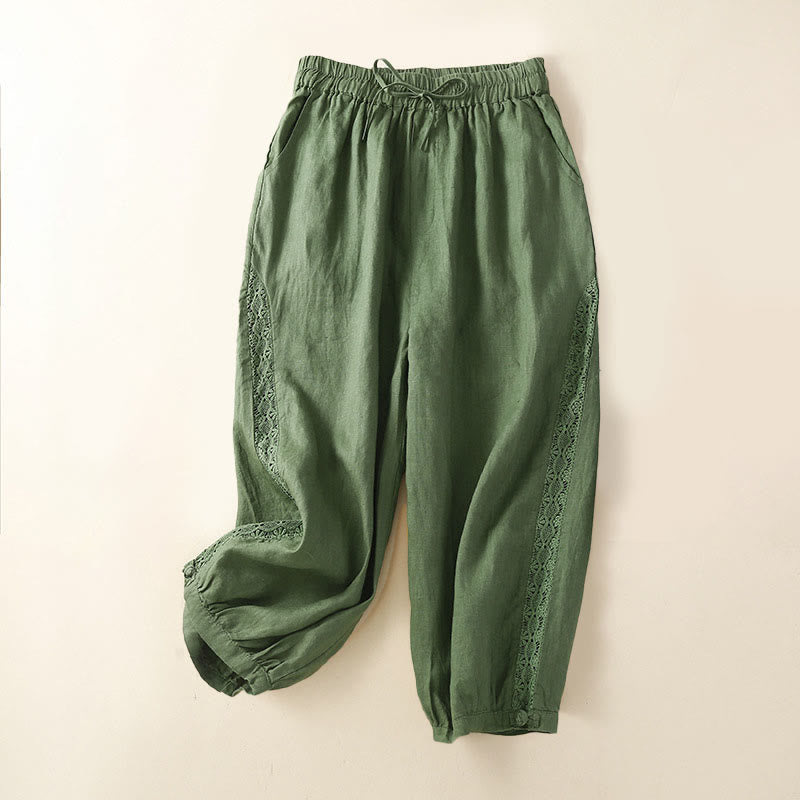 Pantalon harem ample à cordon de serrage et poches, couleur unie, motif floral et Buddha Stones - Vert - US8-10，UK/AU12-14，EU40-42 (2XL) - image 20