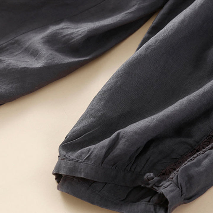 Pantalon sarouel ample à cordon de serrage avec poches et motif floral de couleur unie Buddha Stones - image 19