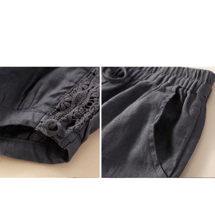 Pantalon harem ample à cordon de serrage et poches, couleur unie, motif floral et Buddha Stones - image 19