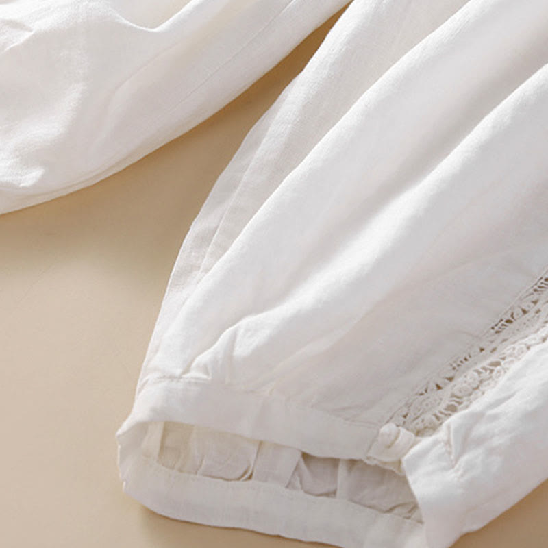 Pantalon harem ample à cordon de serrage et poches, couleur unie, motif floral et Buddha Stones - image 12