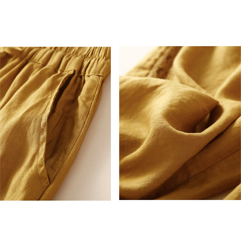 Pantalon sarouel ample à cordon de serrage avec poches et motif floral de couleur unie Buddha Stones - image 34
