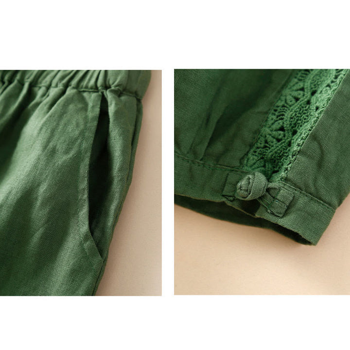 Pantalon sarouel ample à cordon de serrage avec poches et motif floral de couleur unie Buddha Stones - image 24