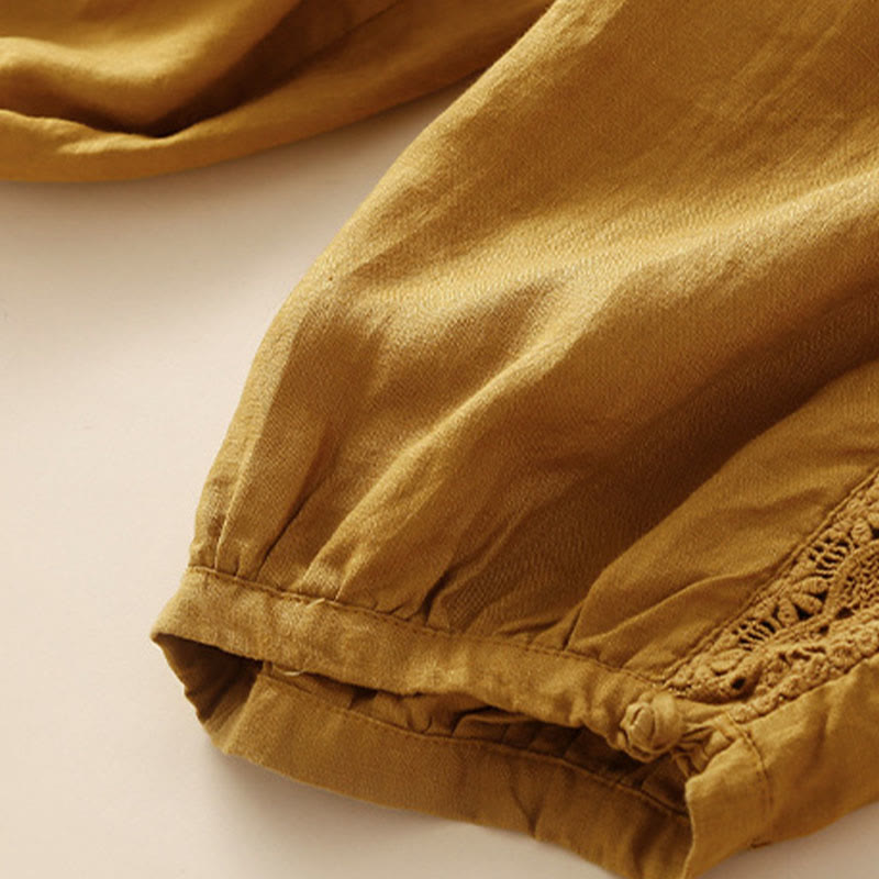 Pantalon harem ample à cordon de serrage et poches, couleur unie, motif floral et Buddha Stones - image 31