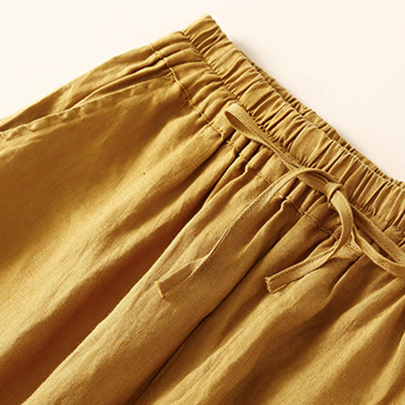 Pantalon harem ample à cordon de serrage et poches, couleur unie, motif floral et Buddha Stones - image 30